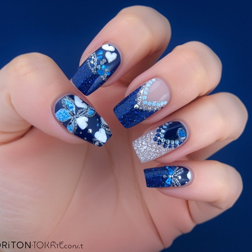 Blue Heart Elegance Nails