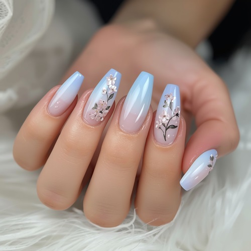 Sky Breeze Floral Nails