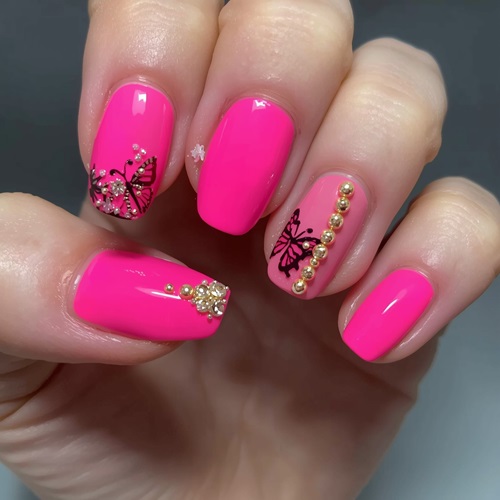Neon Butterfly Glam Nails