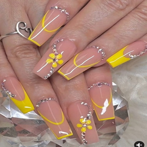 Sunlit Blossom Crystal Nails