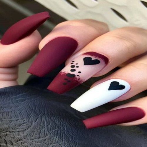 Burgundy Heartbeat Nails