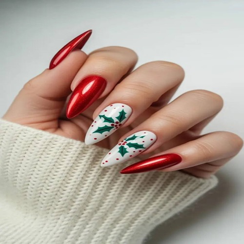 Classic Holly Christmas Nails