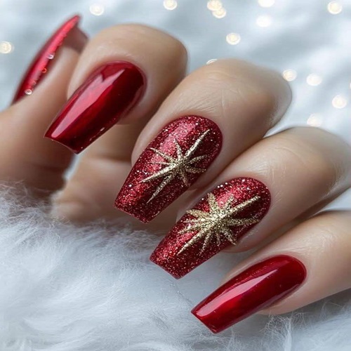 Golden Starburst Festive Nails
