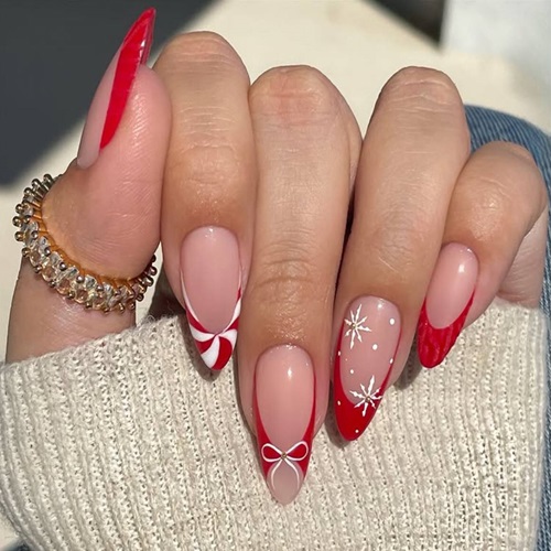 Festive Peppermint Ribbon Nails