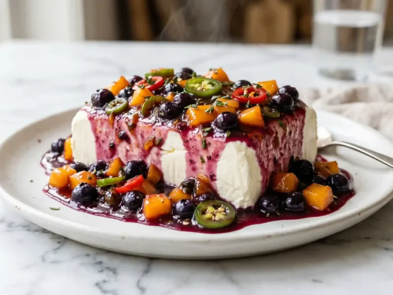 Blueberry Peach Jalapeño Cream Cheese Pour Over